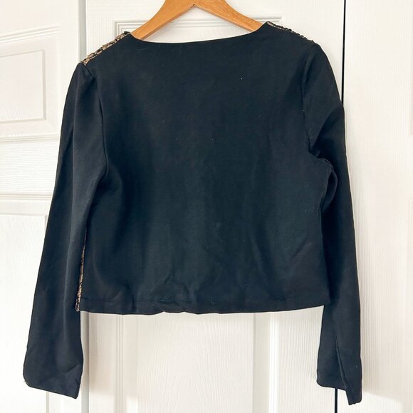 NWT Krisa Revolve Gold & Black Textured Open Front Jacket Size Large - Picture 3 of 4